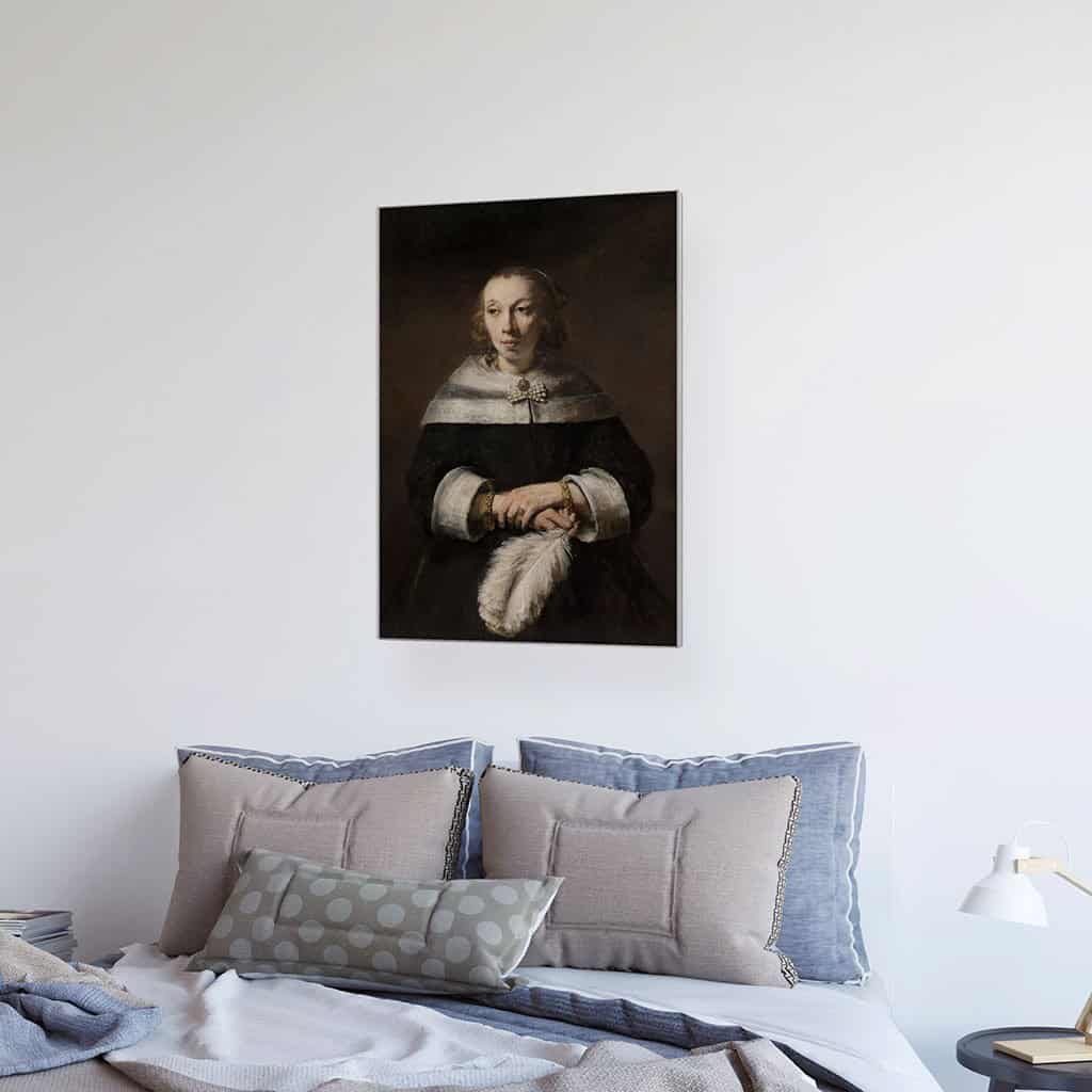 Portret van een dame met een Struisvogelverenventilator (Rembrandt)