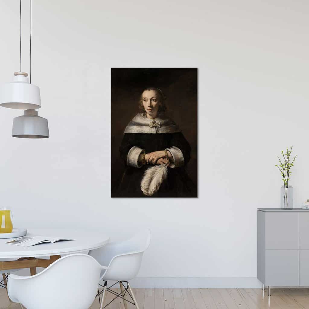 Portret van een dame met een Struisvogelverenventilator (Rembrandt)