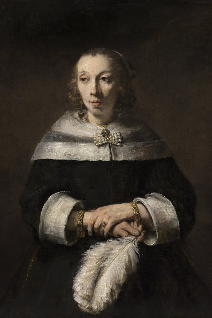 Portret van een dame met een Struisvogelverenventilator (Rembrandt)