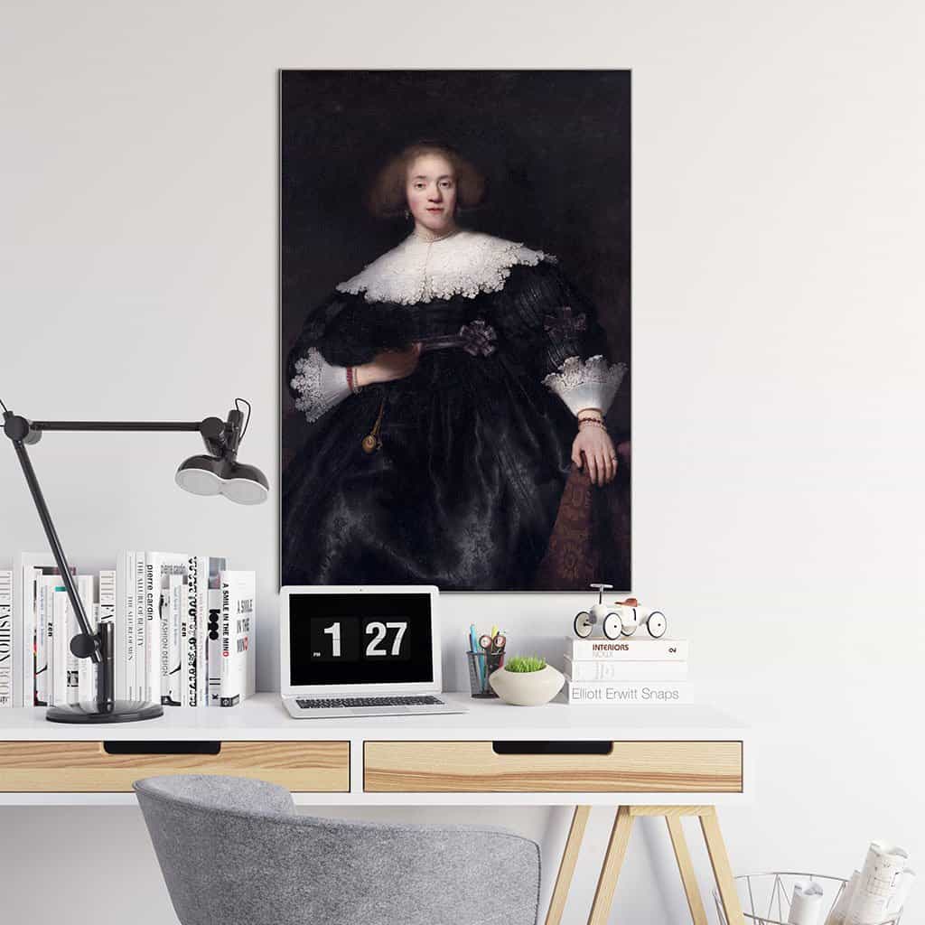 Portret van een jonge vrouw met een ventilator (Rembrandt)