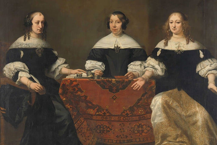 Portretten van drie regentessen van het leprozenhuis in Amsterdam - Ferdinand Bol