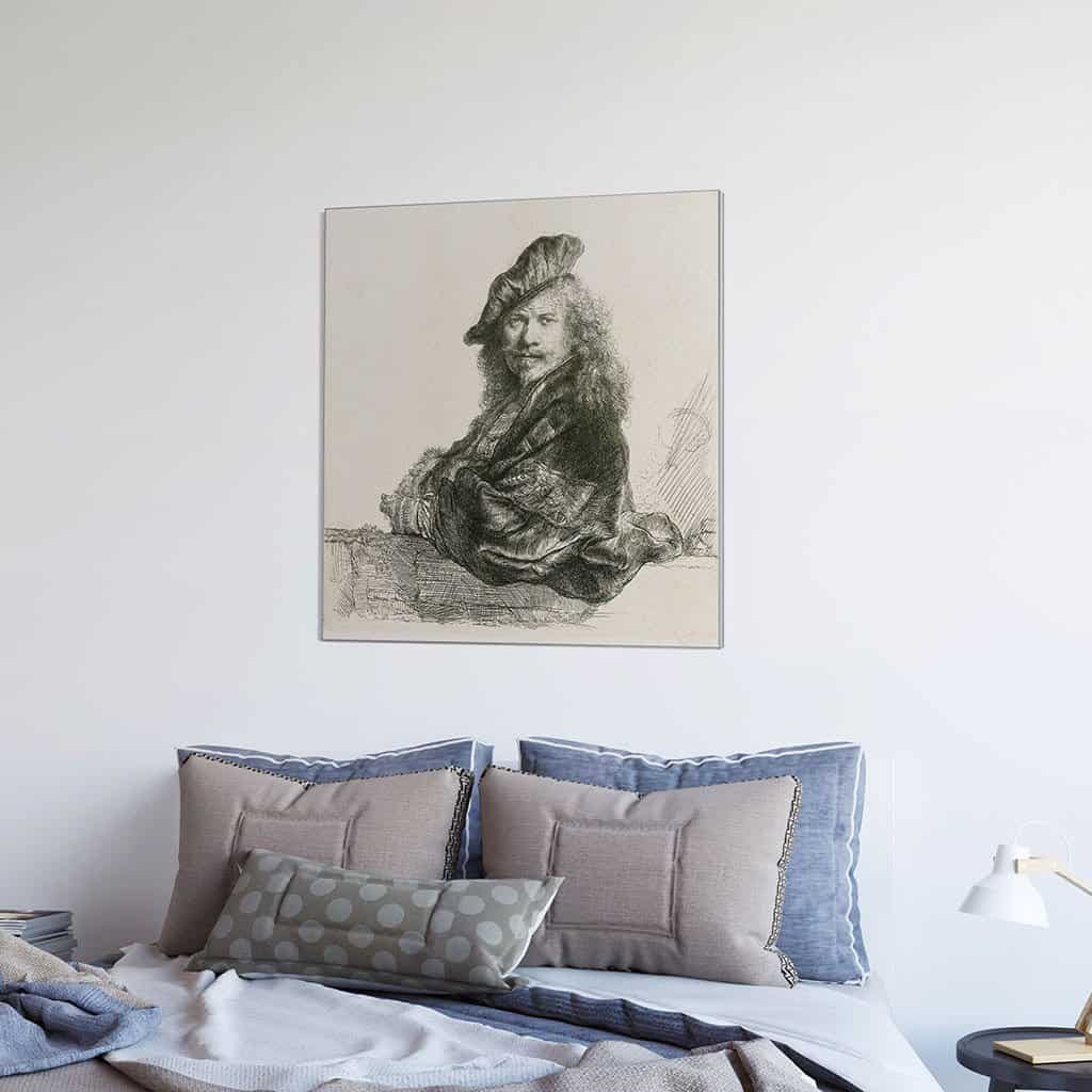 Zelfportret, met de onderarm leunend op een stenen dorpel - Rembrandt