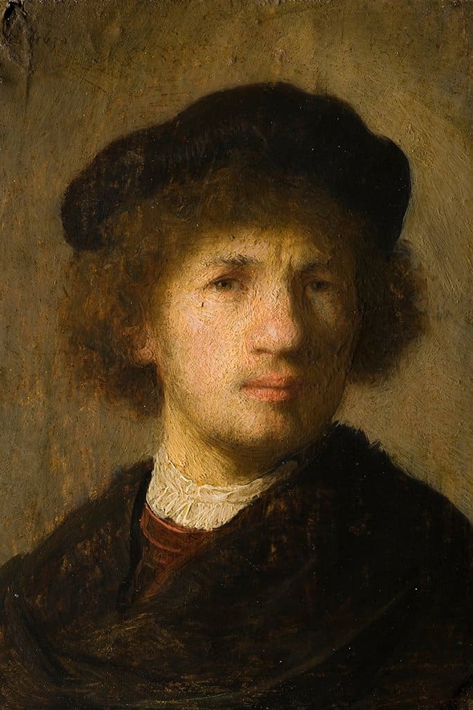 Zelfportret met baret en verzameld overhemd (Rembrandt)