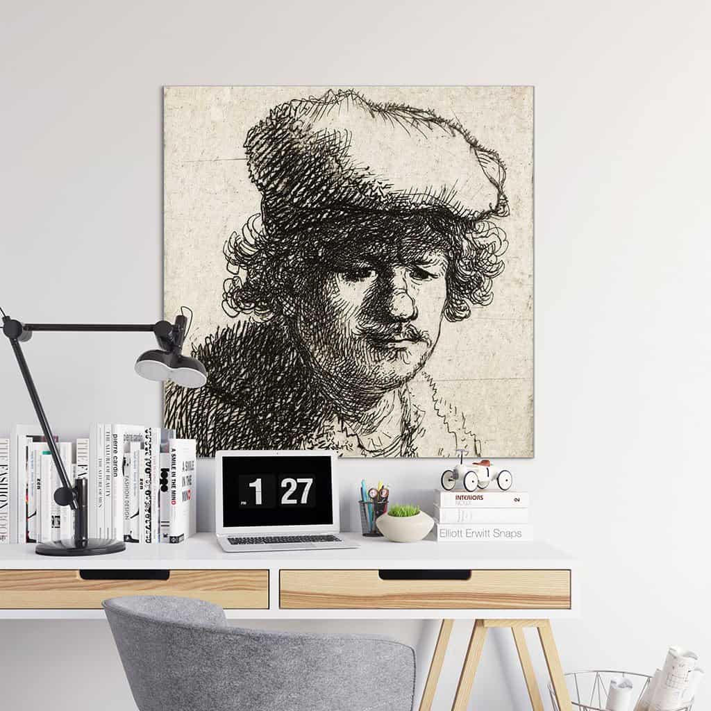 Zelfportret met naar voren getrokken muts (Rembrandt)