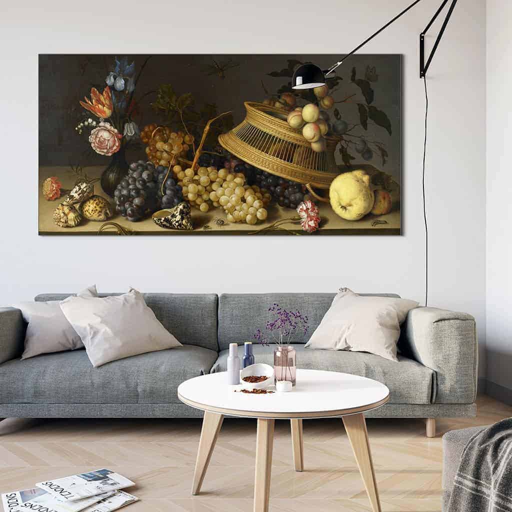 Stilleven van bloemen fruit schelpen en insecten - Balthasar van der Ast