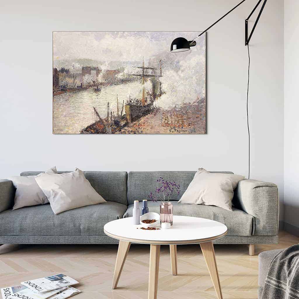 Stoomboten in de haven van Rouen - Camille Pissarro