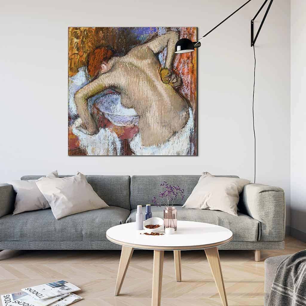 Vrouw die haar rug sponst - Edgar Degas