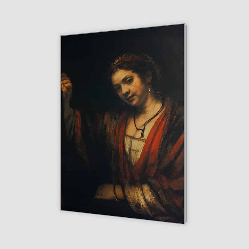 Vrouw bij een half open deur - Rembrandt