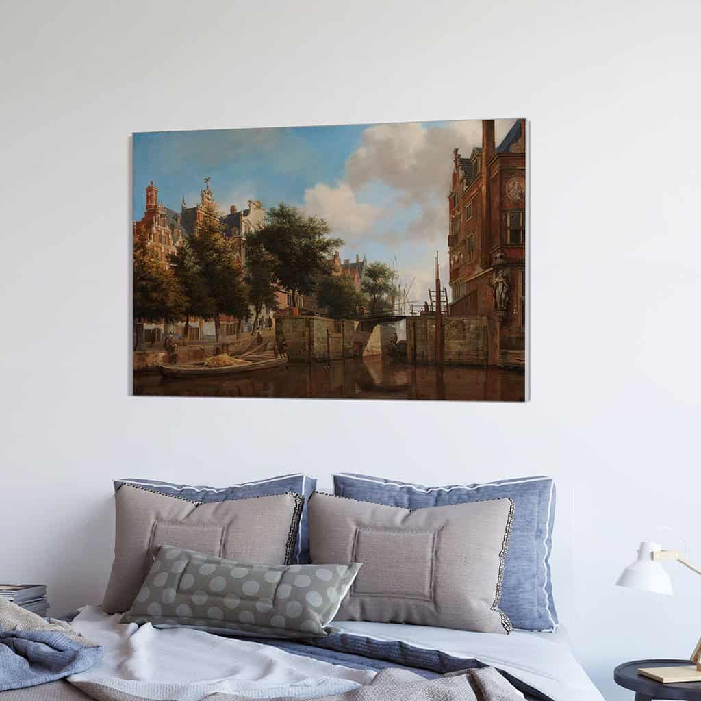 Amsterdam stadsgezicht met huizen aan de Herengracht en de Oude Haarlemmersluis (Jan van der Heyden)