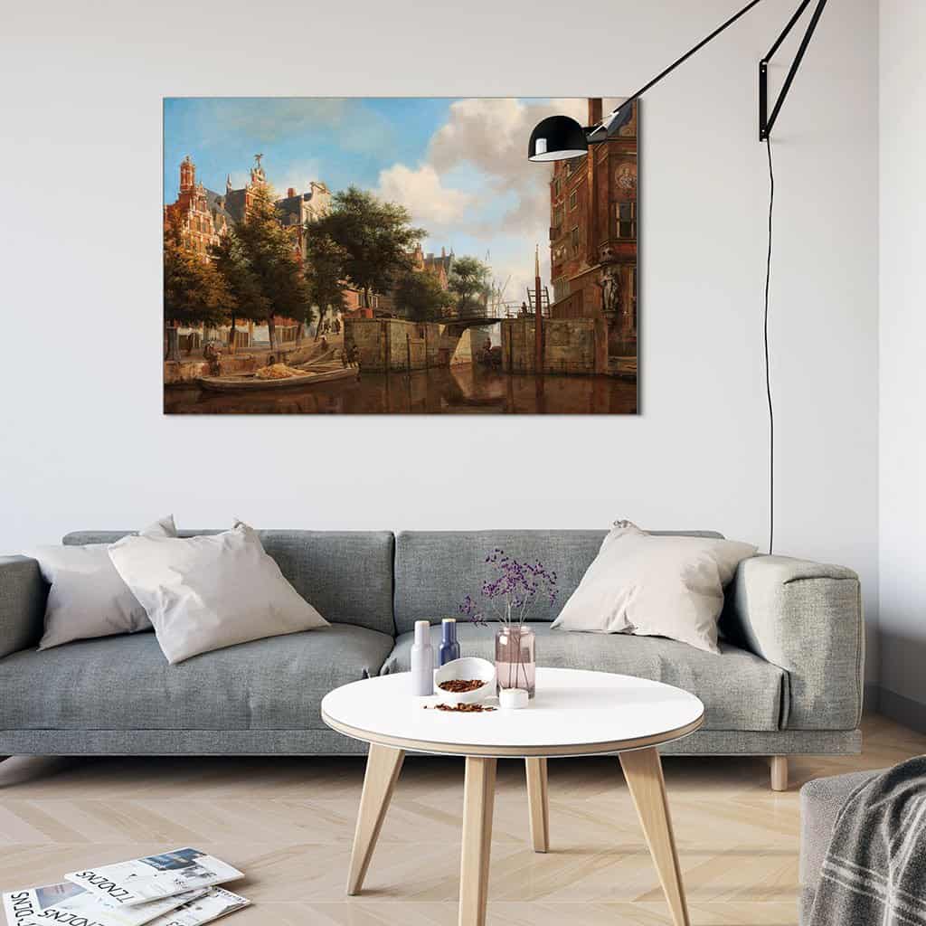 Amsterdam stadsgezicht met huizen aan de Herengracht en de Oude Haarlemmersluis (Jan van der Heyden)