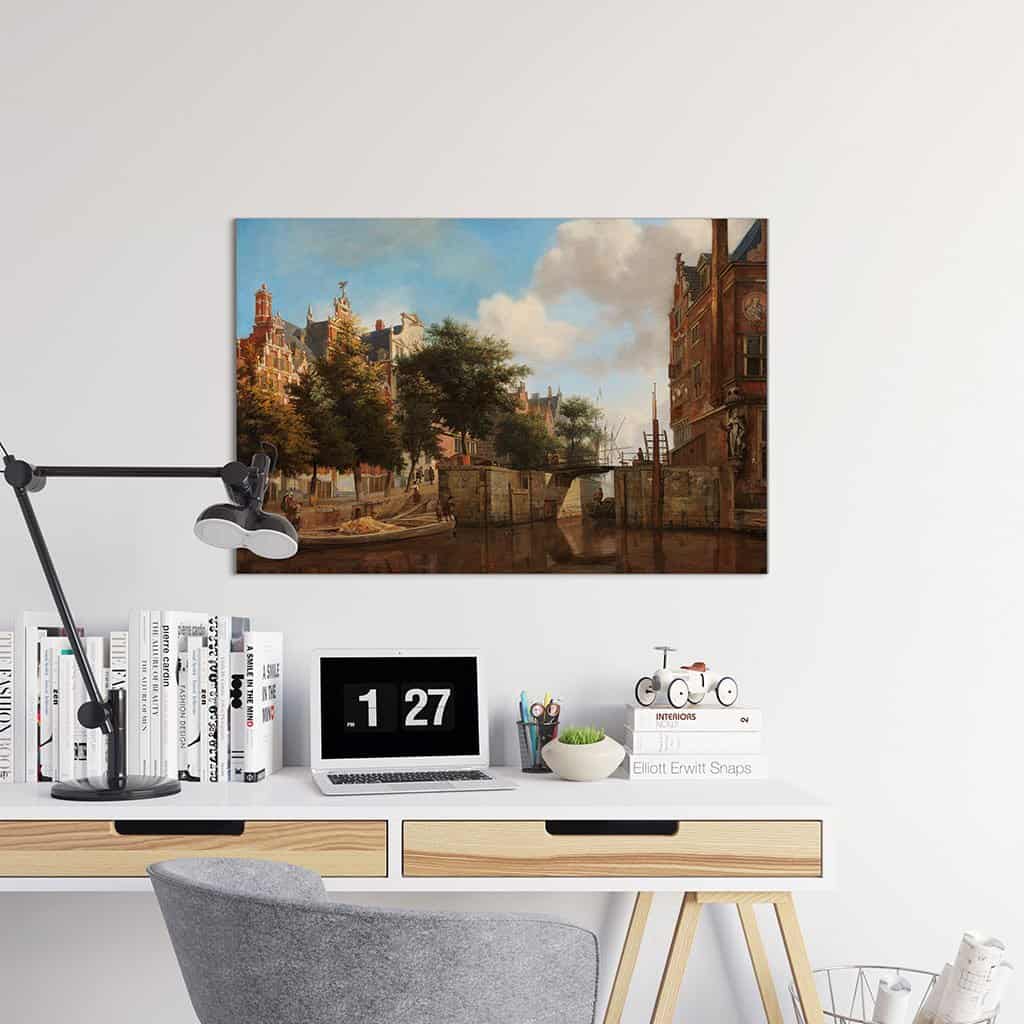 Amsterdam stadsgezicht met huizen aan de Herengracht en de Oude Haarlemmersluis (Jan van der Heyden)
