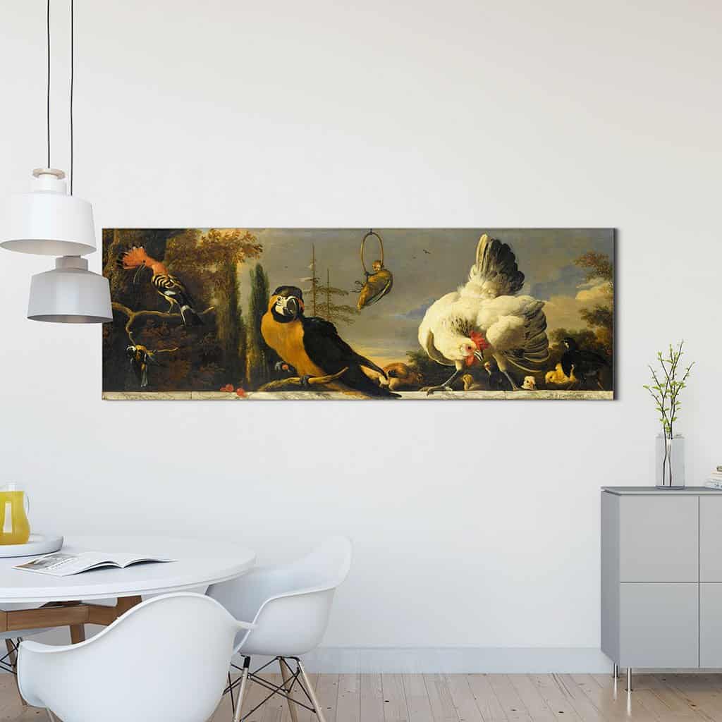 Vogels op een balustrade (Melchior D' Hondecoeter)