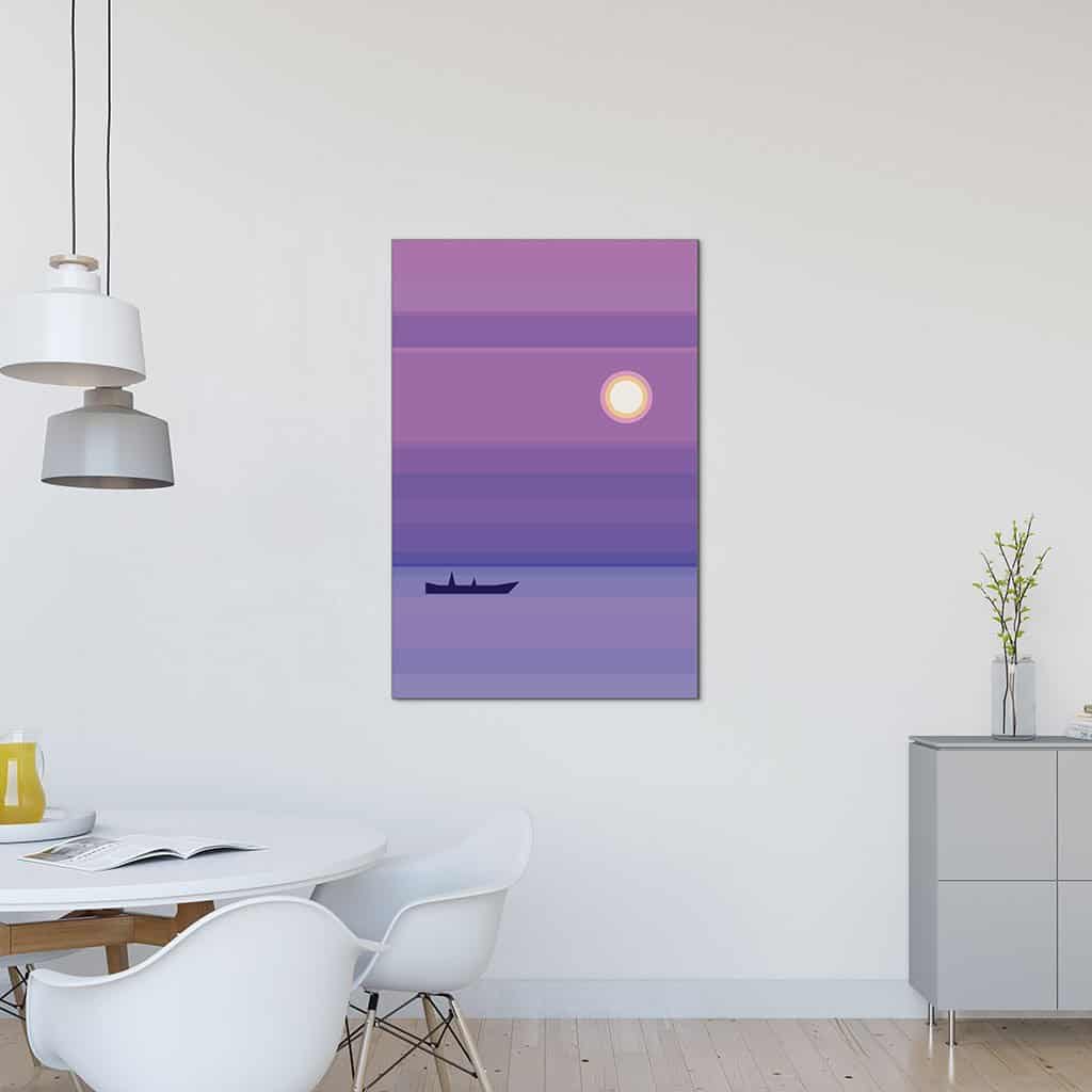 Paars landschap met een bootje