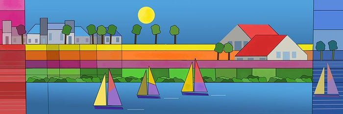 Stad en Rivier Illustratie