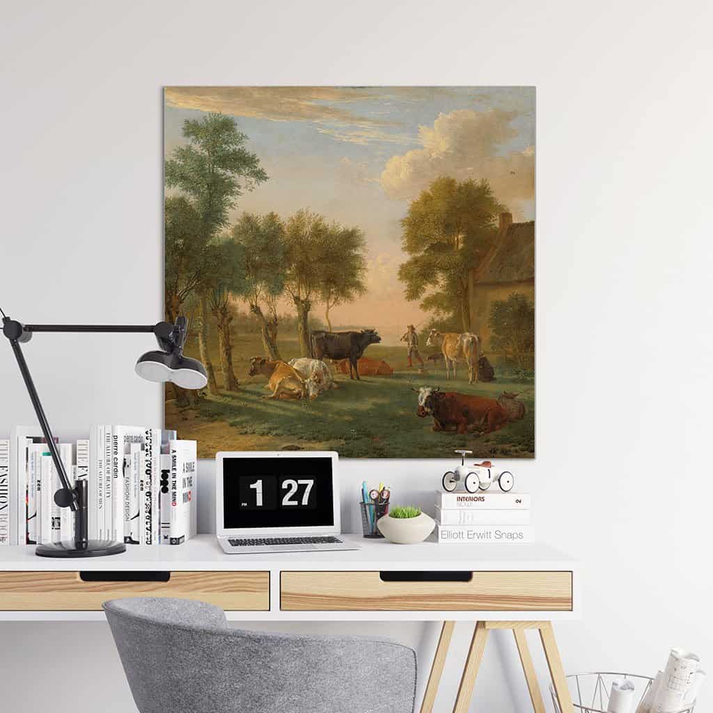 Koeien in een weiland bij een boerderij (Paulus Potter)