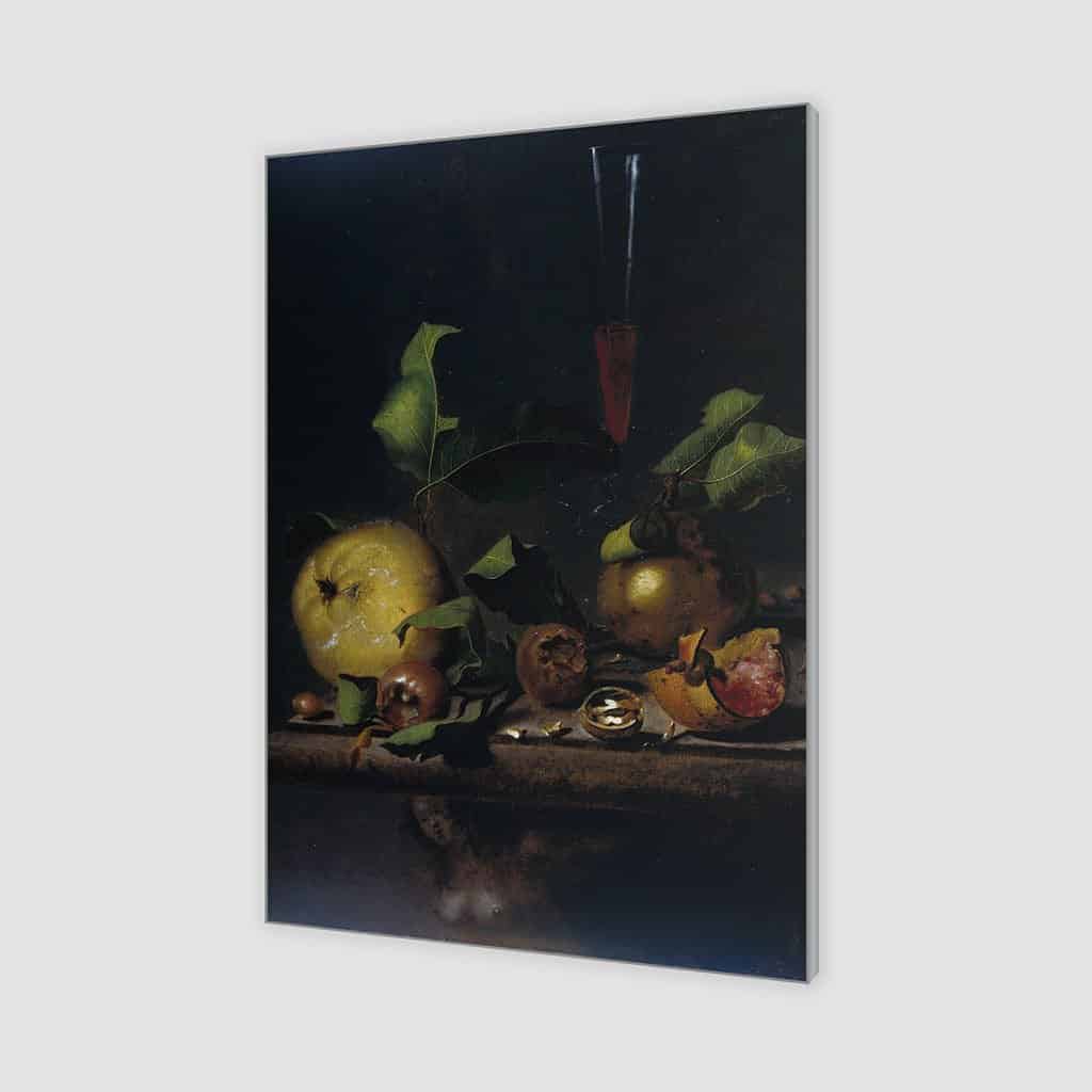 Stilleven met kweeperen, mispels en een glas (Martinus Nellius)