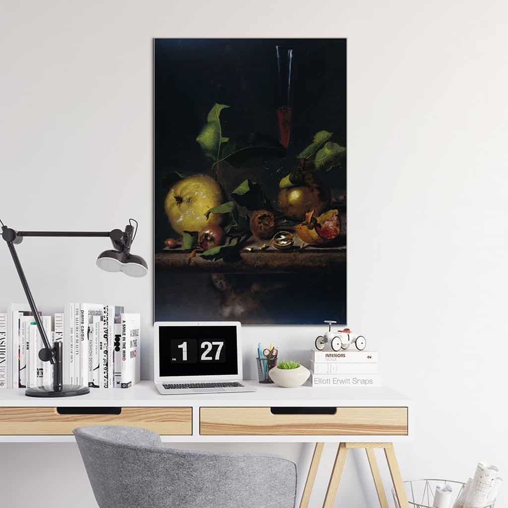 Stilleven met kweeperen, mispels en een glas (Martinus Nellius)