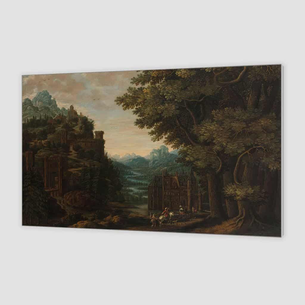 Bergachtig landschap met riviervallei en kastelen (Jan Meerhout)