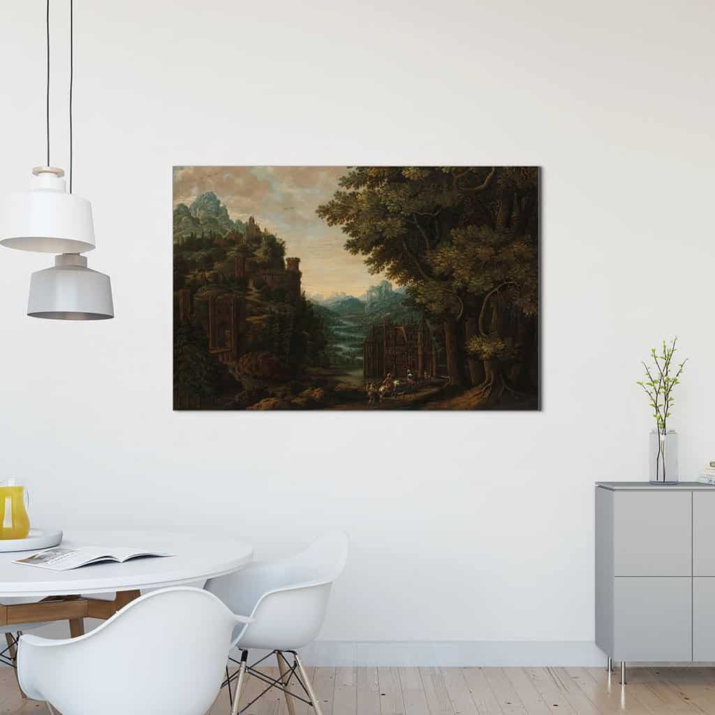 Bergachtig landschap met riviervallei en kastelen (Jan Meerhout)
