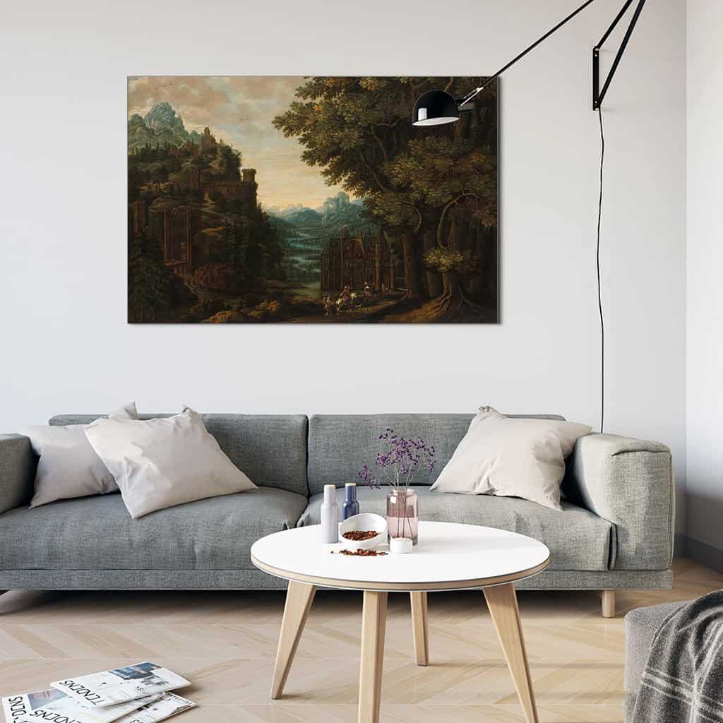 Bergachtig landschap met riviervallei en kastelen (Jan Meerhout)