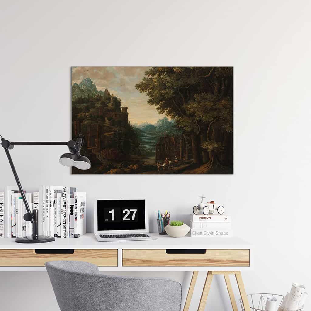 Bergachtig landschap met riviervallei en kastelen (Jan Meerhout)