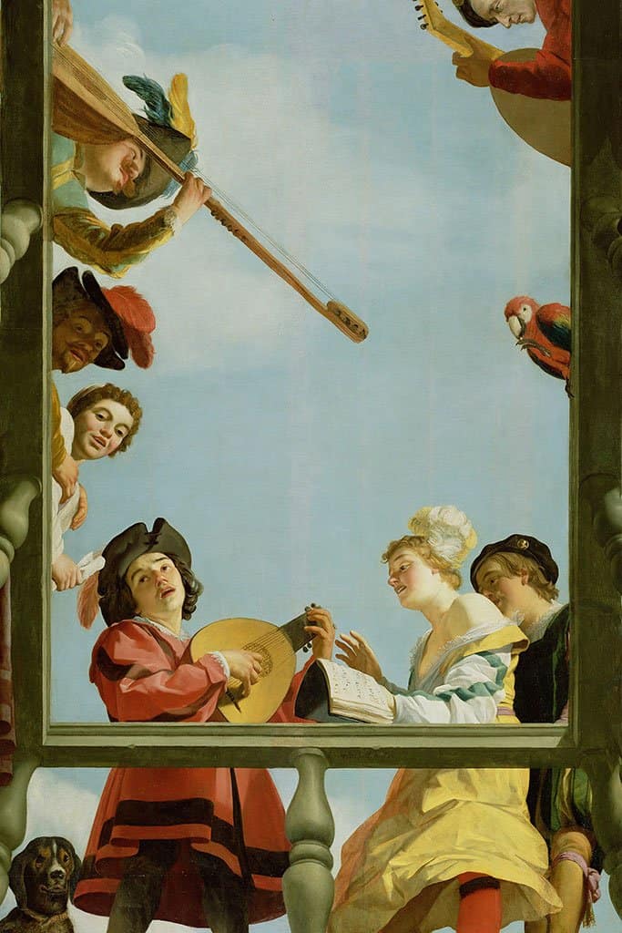 Muziekgroep op een balkon (Gerard Van Honthorst)