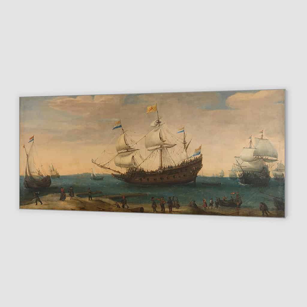 Een aantal Oost-Indiëvaarders voor de kust (Hendrik Cornelisz. Vroom)
