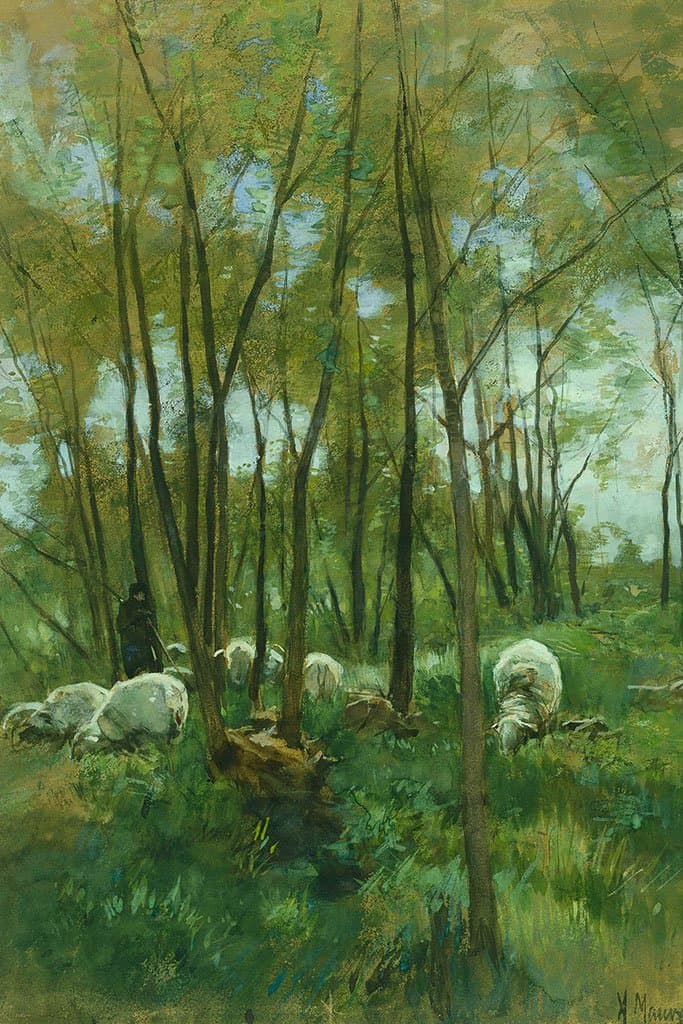 Schapenkudde in een bos (Anton Mauve)