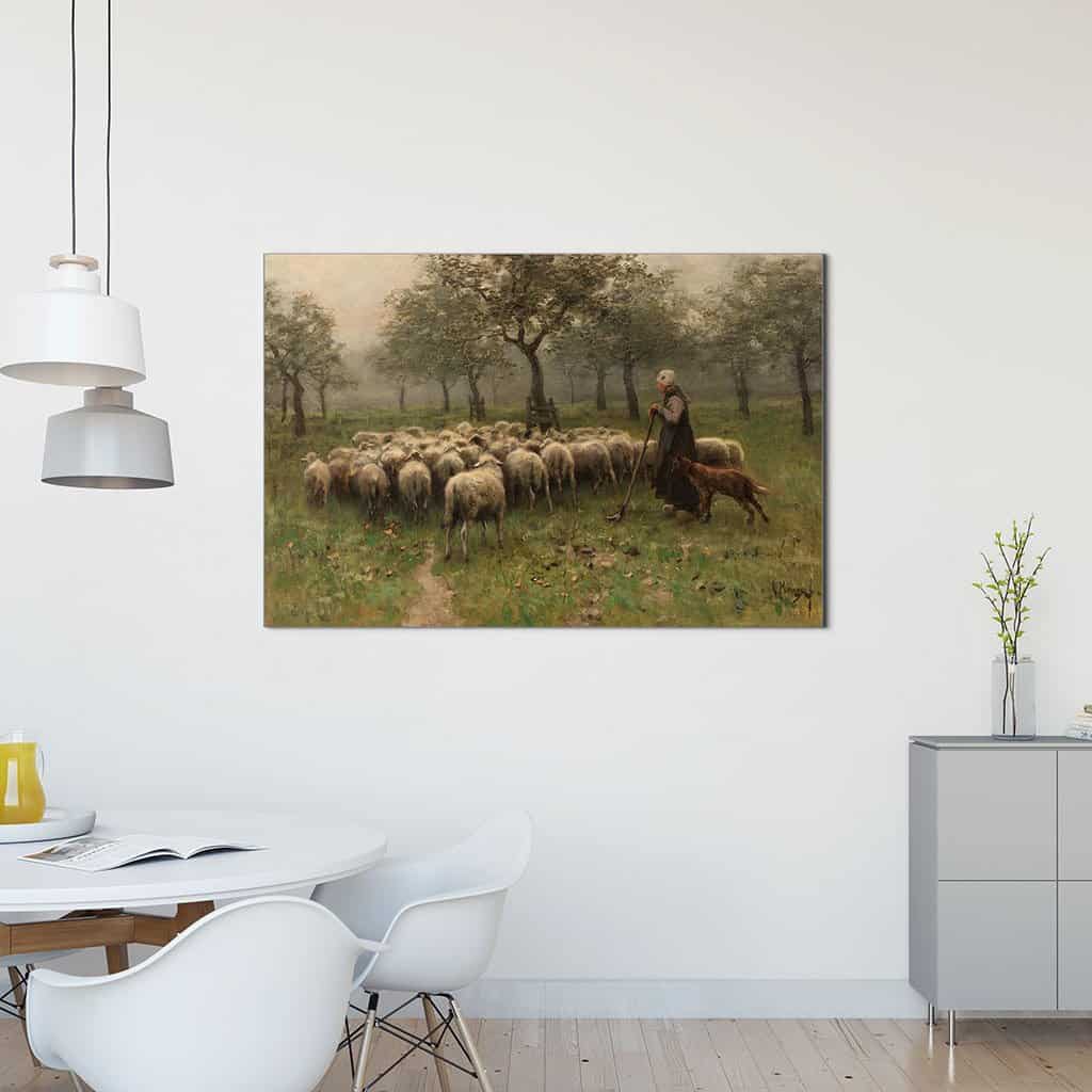Herderin en kudde schapen (Anton Mauve)