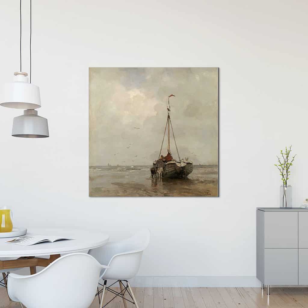 Schip op het strand van Scheveningen (Jacob Maris)