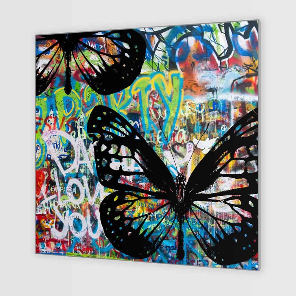 Vlinders op de graffiti muur