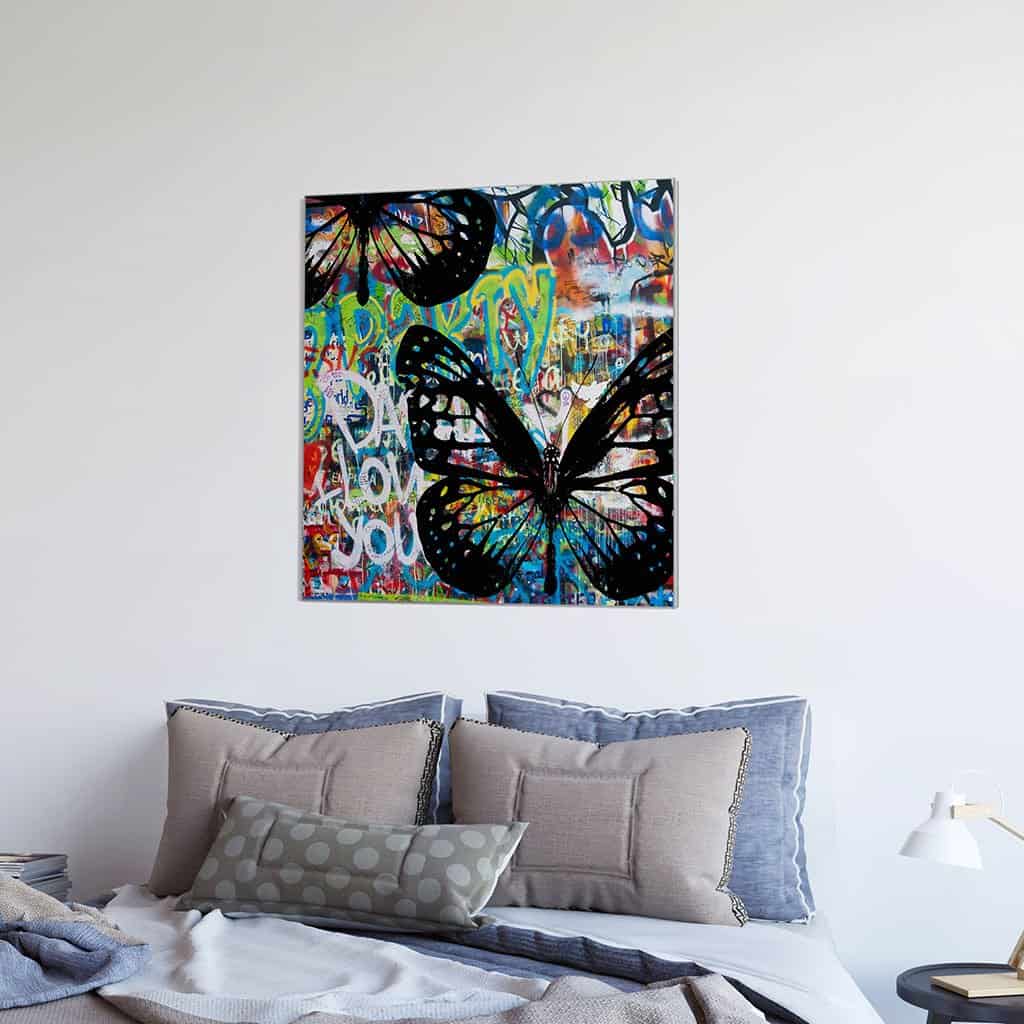 Vlinders op de graffiti muur