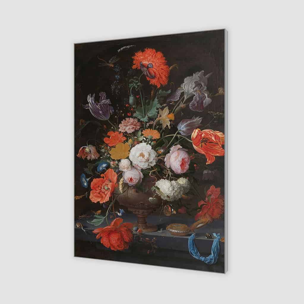 Stilleven met bloemen en een horloge - Abraham Mignon