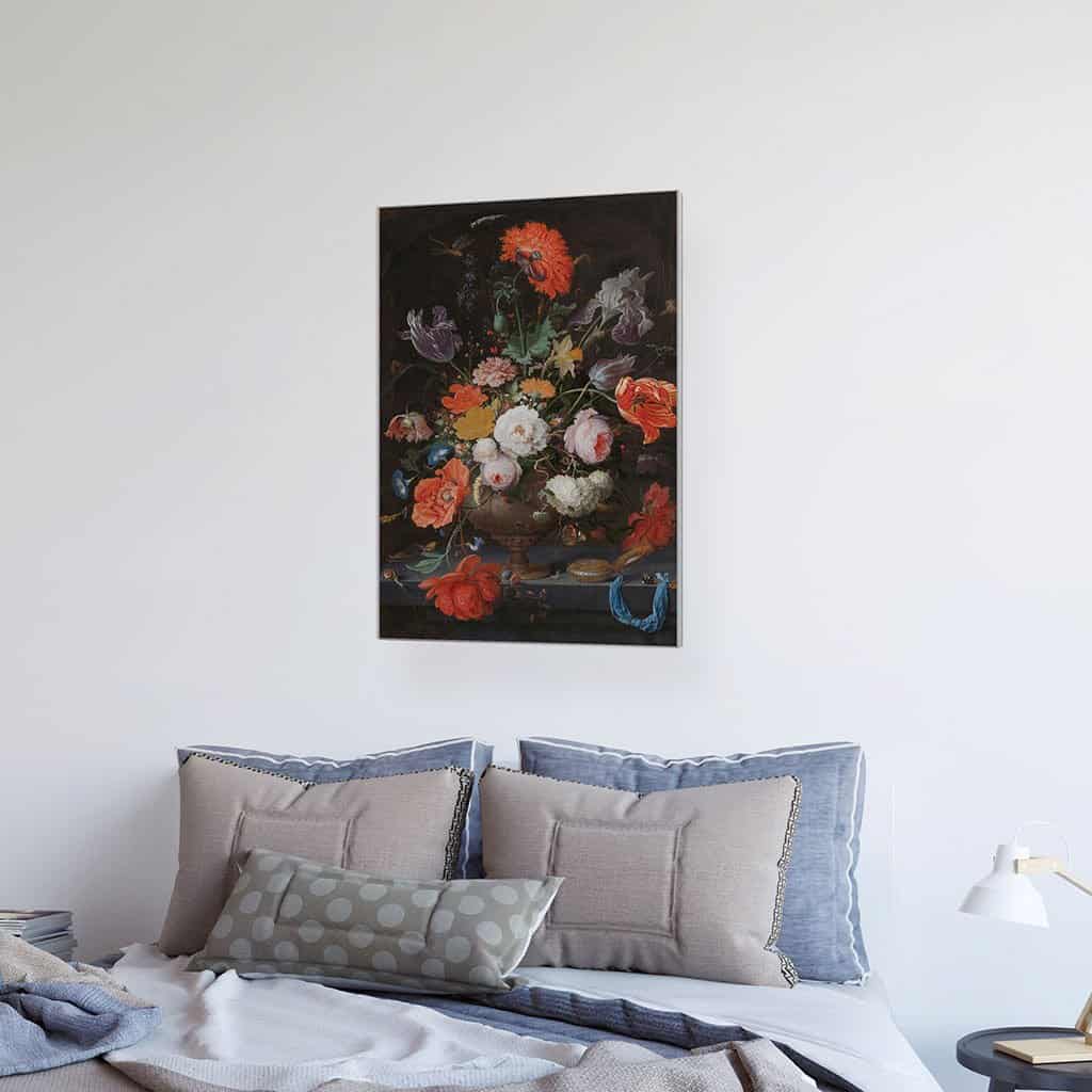 Stilleven met bloemen en een horloge - Abraham Mignon