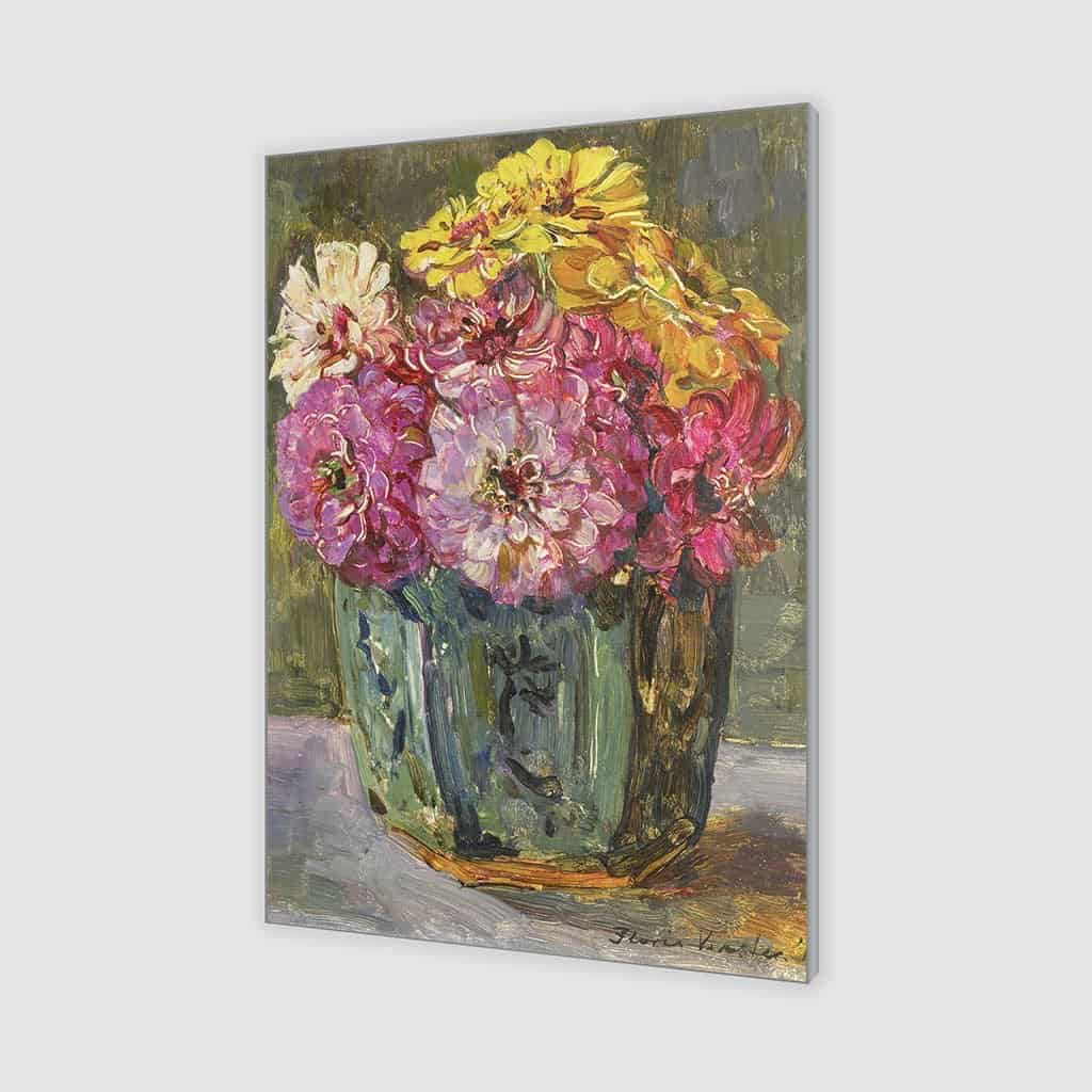 Stilleven met Zinnia's in een groene pot (Floris Verster)