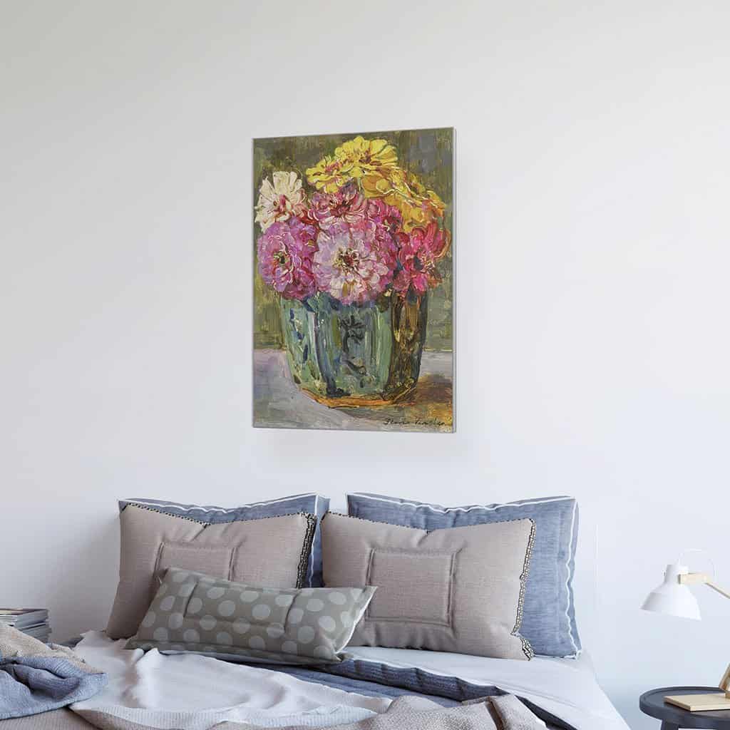 Stilleven met Zinnia's in een groene pot (Floris Verster)