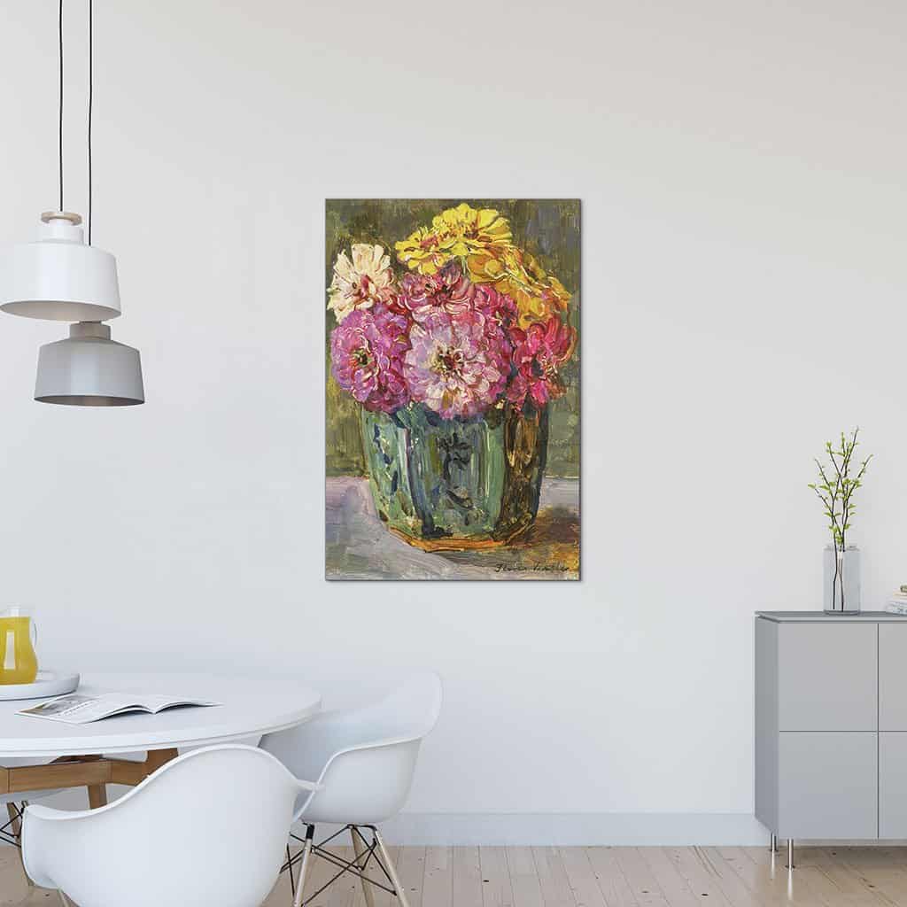 Stilleven met Zinnia's in een groene pot (Floris Verster)
