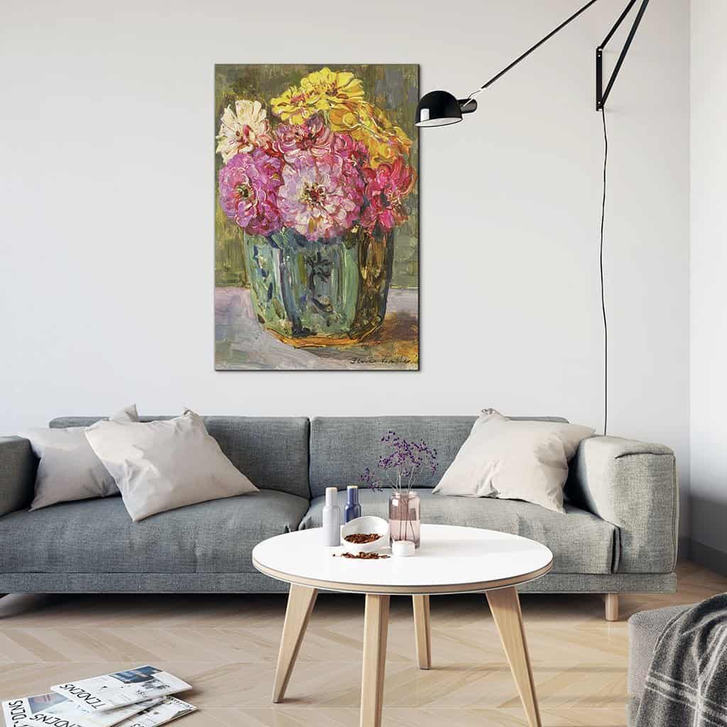 Stilleven met Zinnia's in een groene pot (Floris Verster)