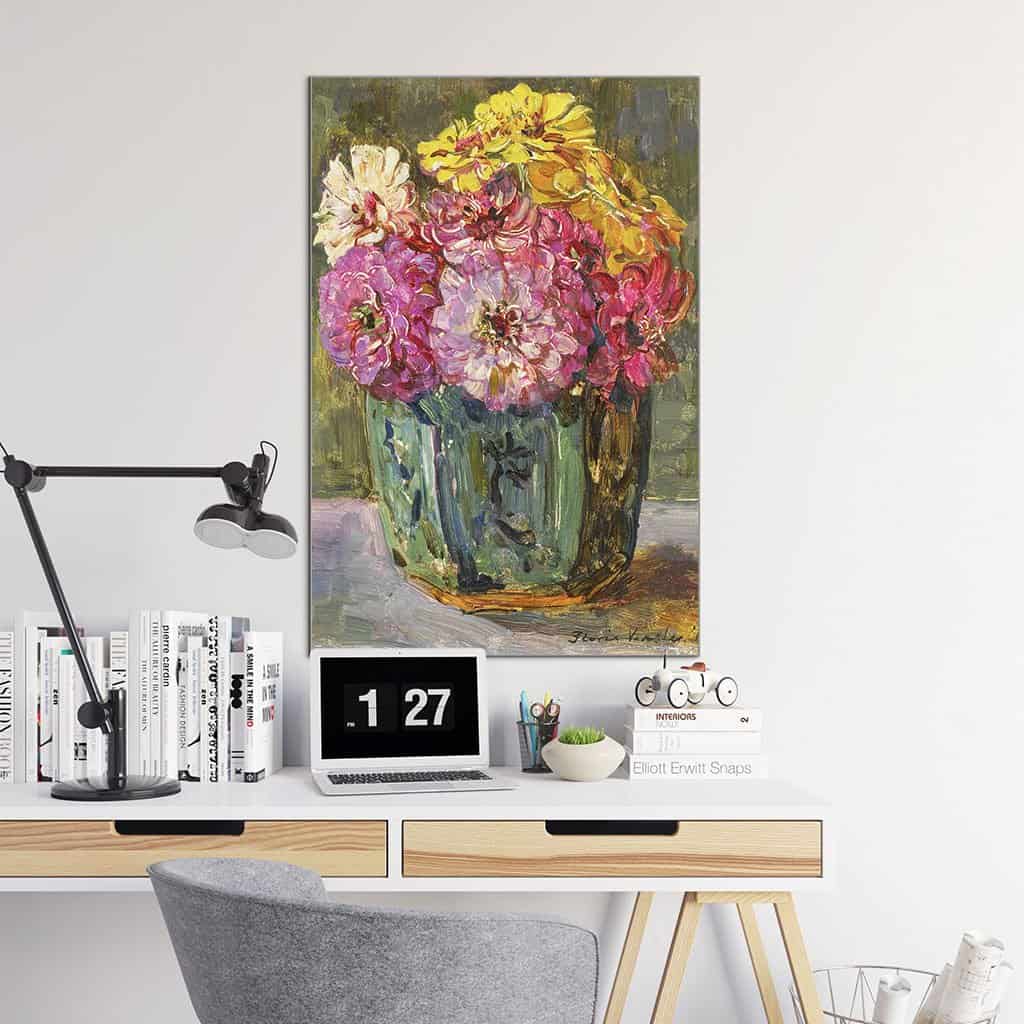 Stilleven met Zinnia's in een groene pot (Floris Verster)