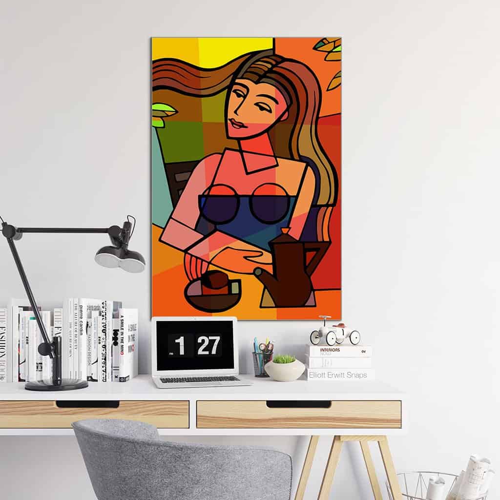 Kubistische vrouw met theepot