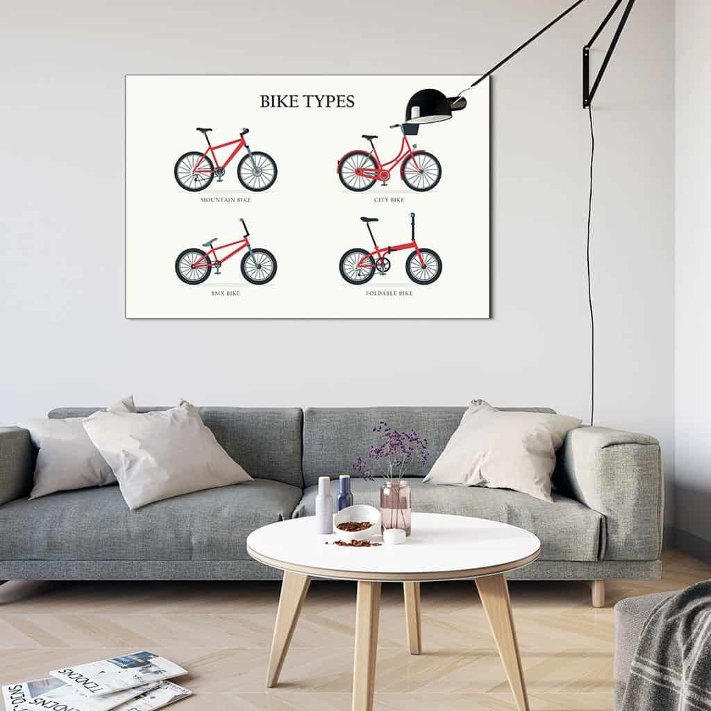 Illustratie met vier verschillende soorten fietsen