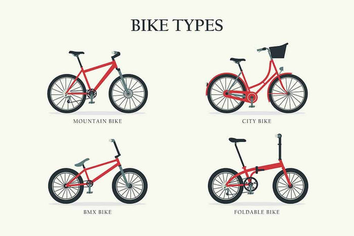 Illustratie met vier verschillende soorten fietsen