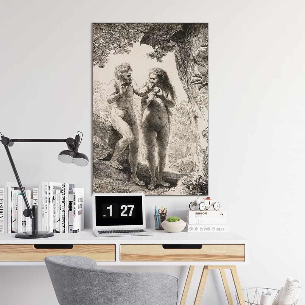 Zwart wit tekening van Adam en Eva - Rembrandt
