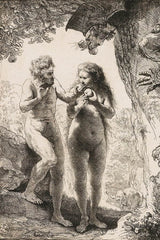 Zwart wit tekening van Adam en Eva - Rembrandt