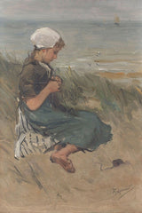 Breiend meisje op een duin - Bernardus Johannes Blommers