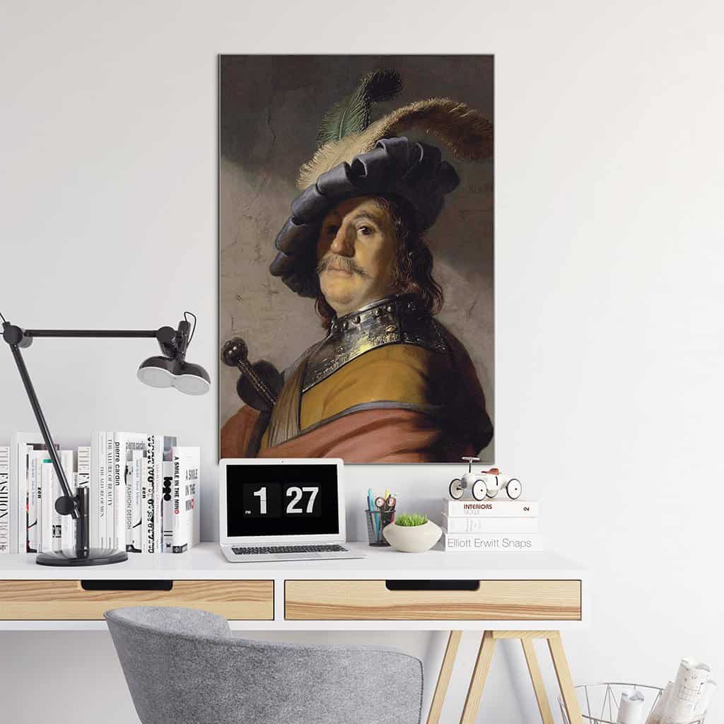 Borstbeeld van een man met een gorget en gepluimde baars (Rembrandt)