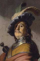Borstbeeld van een man met een gorget en gepluimde baars (Rembrandt)