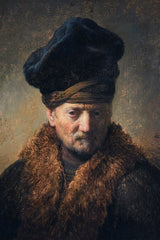 Borstbeeld van een oude man met een bontmuts op (Rembrandt)