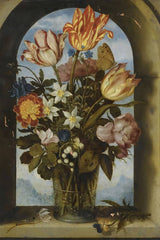 Een stilleven van tulpen mosrozen lelietjes van het dal en andere bloemen - Ambrosius Bosschaert de Oude
