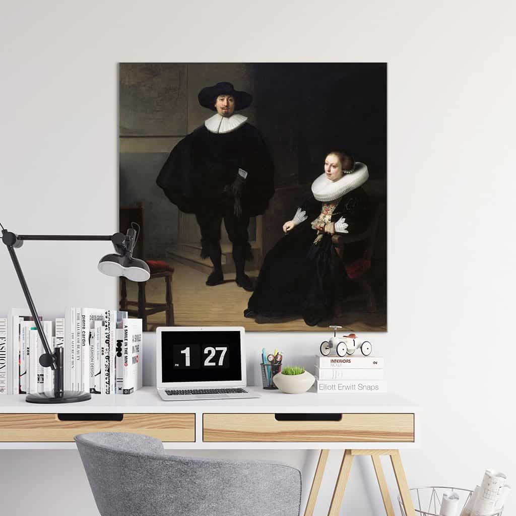 Een dame en heer in het zwart - Rembrandt